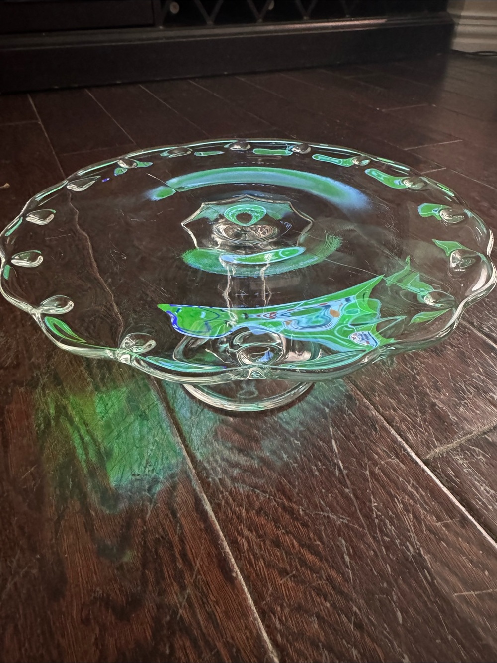 Vintage  Indiana Glass Teardrop Pattern  Glass Cake Stand  Scalloped Edge